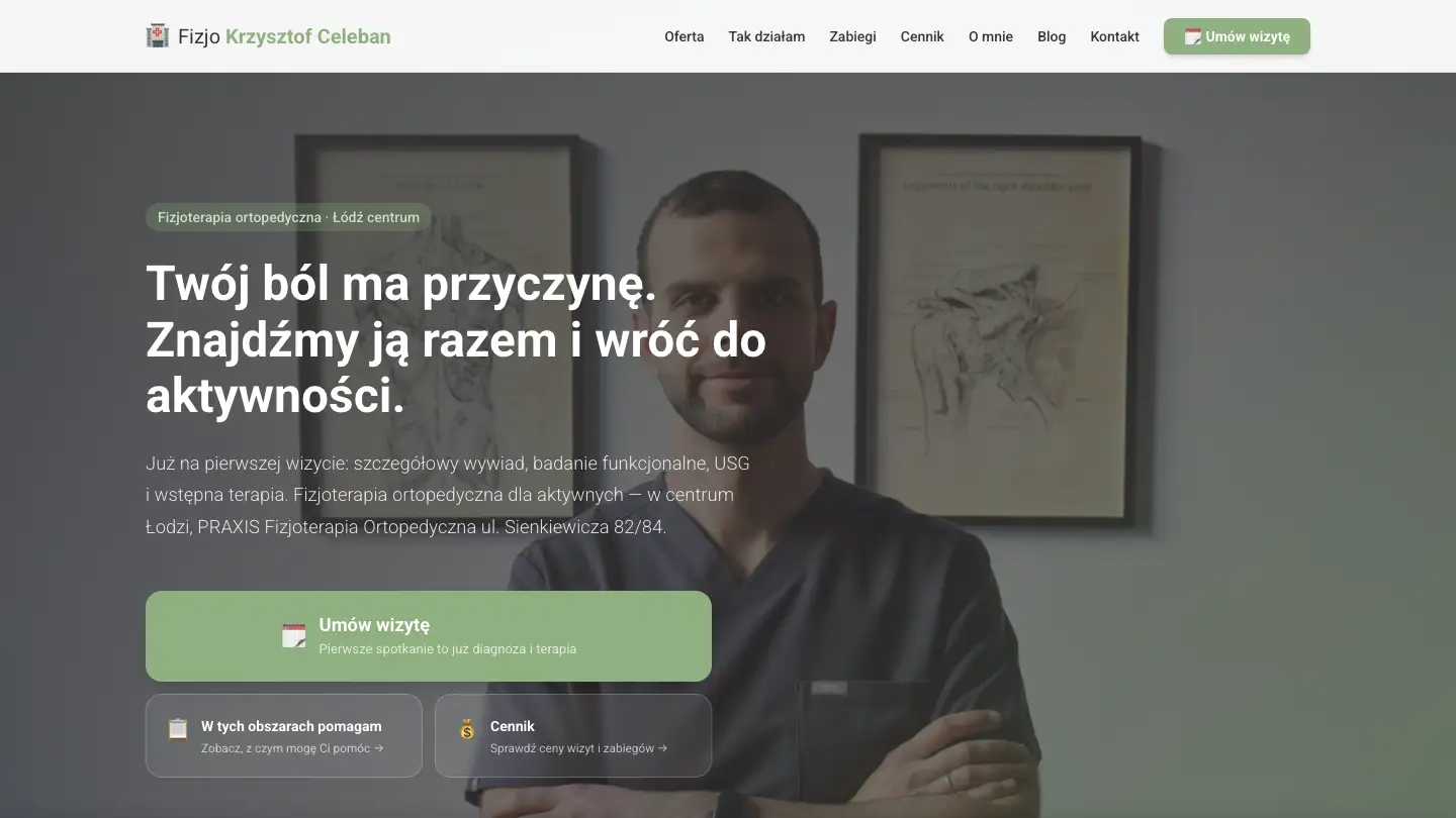 Strona fizjoterapeuty Krzysztofa Celebana z hasłem „Twój ból ma przyczynę”